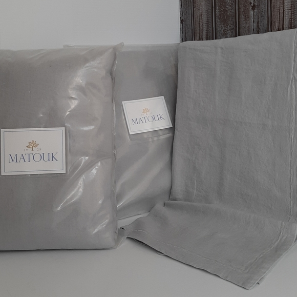 Matouk Thea 100% Linen King Duvet Cover and 2 Euro Shams Pool Gray - Picture 9 of 13
